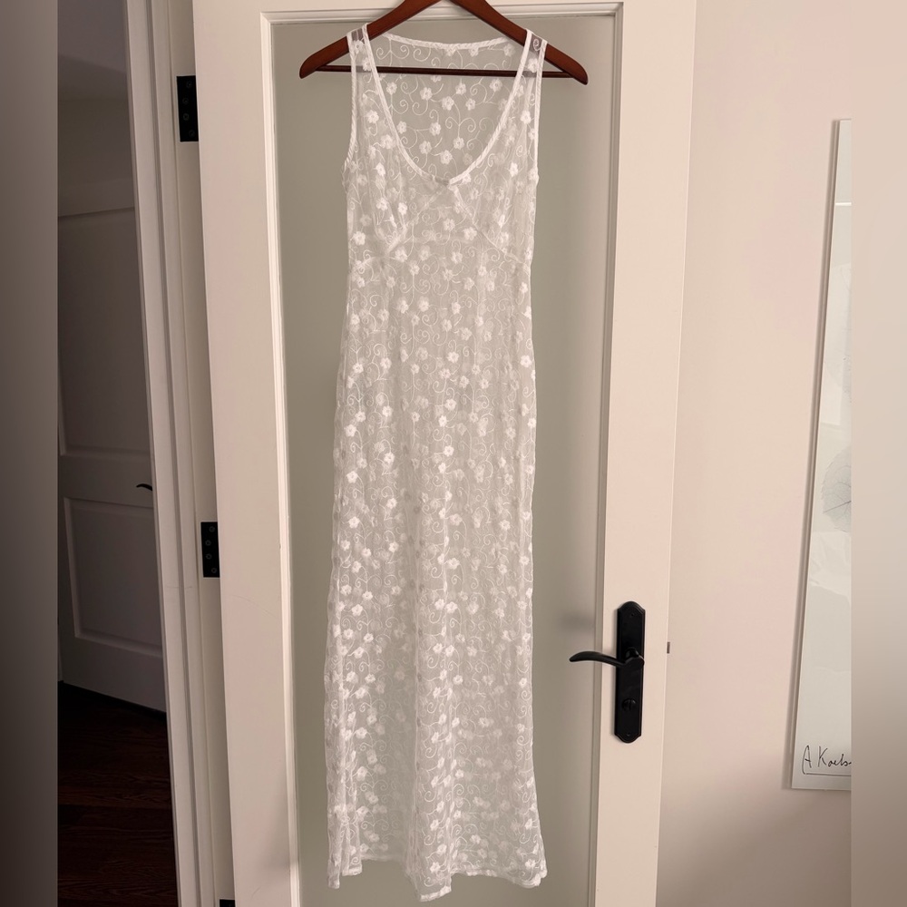 Princess Polly White Semi-Sheer Floral Embroidered Maxi Cover Up Dress